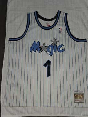 Mitchell & Ness Orlando Magic Pinstripe Jersey - White/Blue/Black